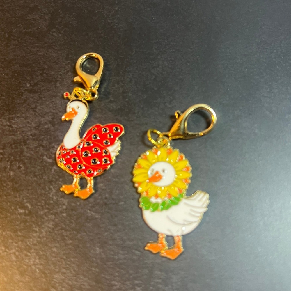 Gold Silly Goose Charms Strawberry & Sunflower Kawaii Keychain Accessory